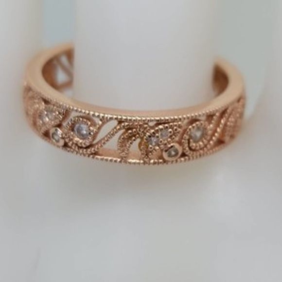 New Rose Gold Plated SS Negative Space Diamond Simulant Eternity Ring - Picture 2 of 4